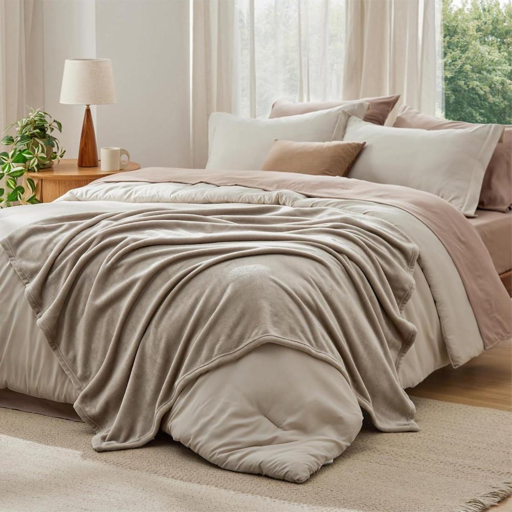 imageBedsure Queen Comforter Set Beige 8 Pieces Prewashed Queen Size Bed in a Bag with Soft Fleece Bed Blanket Down Alternative Bedding Set for All Seasons Sheets Pillowcases ampamp ShamsBeige