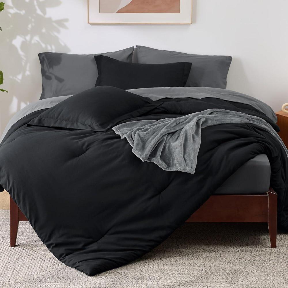 imageBedsure Queen Comforter Set Beige 8 Pieces Prewashed Queen Size Bed in a Bag with Soft Fleece Bed Blanket Down Alternative Bedding Set for All Seasons Sheets Pillowcases ampamp ShamsBlack