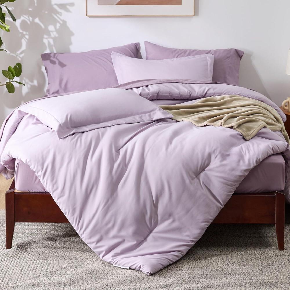 imageBedsure Queen Comforter Set Beige 8 Pieces Prewashed Queen Size Bed in a Bag with Soft Fleece Bed Blanket Down Alternative Bedding Set for All Seasons Sheets Pillowcases ampamp ShamsGrayish Purple