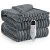 Bedsure Fluffy Bubble Faux Fur Heated Blanket Throw – Super Soft Electric Blanket, Heating with 6 Heating Levels, 4 Time Settings, 3-Hour Auto-Off, Decor Gifts for Home, White, 50×60 inches(09 – Grey)