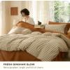 Bedsure Striped Duvet Cover Queen Size,100% Washed Cotton Duvet Cover Linen Like Textured, Classic Striped Pattern Enhances Bedroom Comfort and Style, Stripes Olive Green, 90″x90″(05 – Gingham – Khaki (No Comforter))