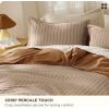 Bedsure Striped Duvet Cover Queen Size,100% Washed Cotton Duvet Cover Linen Like Textured, Classic Striped Pattern Enhances Bedroom Comfort and Style, Stripes Olive Green, 90″x90″(02- Stripes – Camel/Brown (No Comforter))