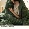 Bedsure Striped Duvet Cover Queen Size,100% Washed Cotton Duvet Cover Linen Like Textured, Classic Striped Pattern Enhances Bedroom Comfort and Style, Stripes Olive Green, 90″x90″(03 – Stripes – Olive Green (No Comforter))