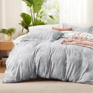 Bedsure Duvet Cover Queen Size – Reversible Terracotta Queen Duvet Cover Set with Zipper Closure, 3 Pieces Floral Patterned Bedding Set with 8 Corner Ties and 2 Pillow Shams(08 – Grey (No Comforter))