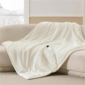 Bedsure Fluffy Bubble Faux Fur Heated Blanket Throw – Super Soft Electric Blanket, Heating with 6 Heating Levels, 4 Time Settings, 3-Hour Auto-Off, Decor Gifts for Home, White, 50×60 inches(07 – Coconut White)