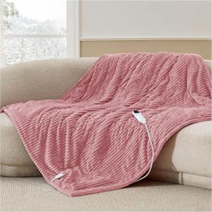 Bedsure Fluffy Bubble Faux Fur Heated Blanket Throw – Super Soft Electric Blanket, Heating with 6 Heating Levels, 4 Time Settings, 3-Hour Auto-Off, Decor Gifts for Home, White, 50×60 inches(07 – Pink)