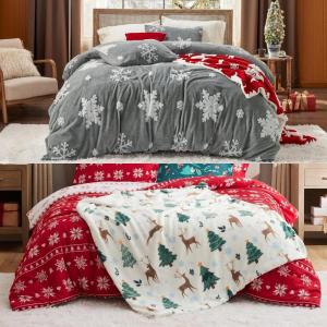 Bedsure Fluffy Christmas Comforter Set White Christmas Throw Blanket