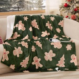 Bedsure Heated Blanket Throw – Flannel Sherpa Electric Blanket with Gingerbread Pattern, for Grandma, Heated Throw with 6 Heating Levels, 4 Time Settings, 3-Hour Auto-Off (50″x60″)(00 – Gingerbread Man)