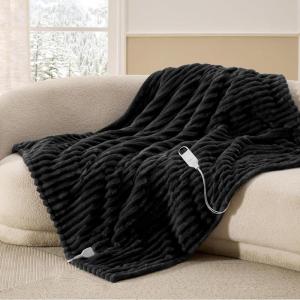 Bedsure Heated Blanket Throw – Flannel Sherpa Electric Blanket with Gingerbread Pattern, for Grandma, Heated Throw with 6 Heating Levels, 4 Time Settings, 3-Hour Auto-Off (50″x60″)(12 – Black)