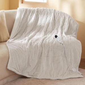 Bedsure Heated Blanket Throw – Flannel Sherpa Electric Blanket with Gingerbread Pattern, for Grandma, Heated Throw with 6 Heating Levels, 4 Time Settings, 3-Hour Auto-Off (50″x60″)(03 – Cream)