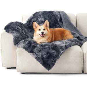 Bedsure Waterproof Dog Blankets for Medium Dogs – Calming Cat Blanket for Couch Protector Washable, Long Faux Fur Pet Throw Blanket for Puppy, Reversible Furniture Protection, 30″x40″, Cream(Tie-dye Grey)