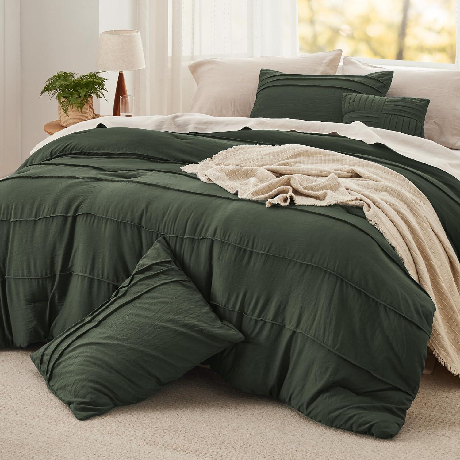 imageBedsure Light Pink Twin XL Comforter Set 3 Pieces Pinch Pleat Bed Set Down Alternative Bedding Sets for All Season 1 Comforter 1 Pillowcase 1 Decorative Pillow01 Olive Green