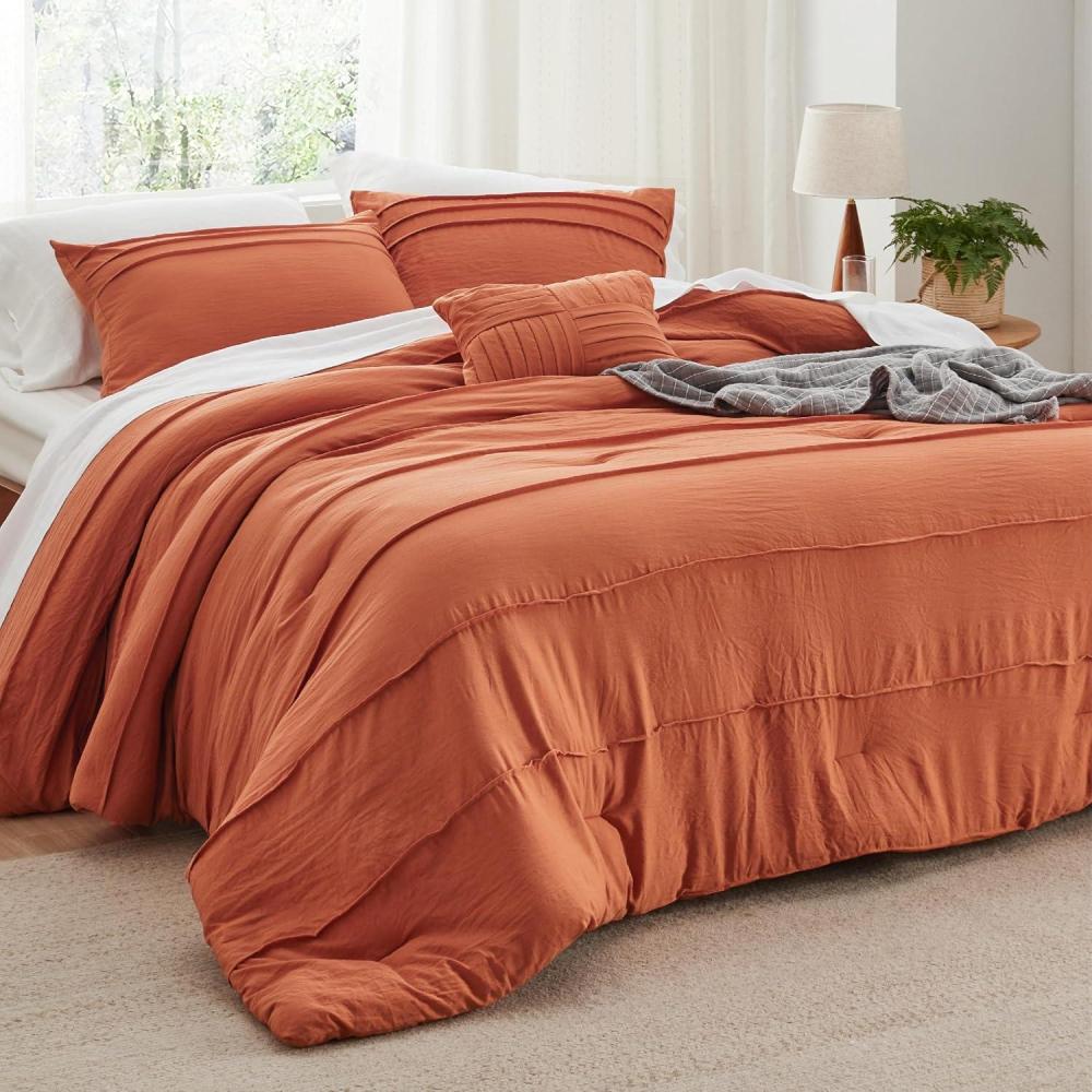 imageBedsure Light Pink Twin XL Comforter Set 3 Pieces Pinch Pleat Bed Set Down Alternative Bedding Sets for All Season 1 Comforter 1 Pillowcase 1 Decorative Pillow12 Burnt Orange