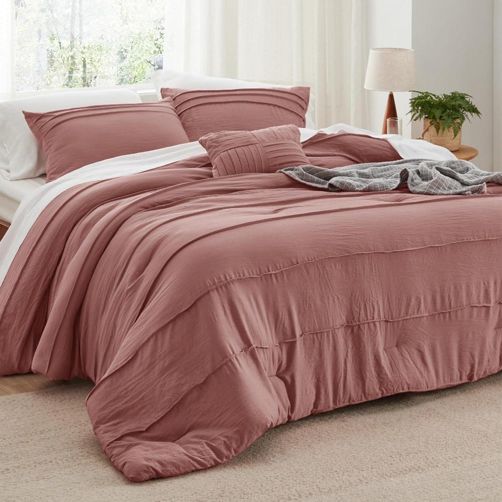 imageBedsure Light Pink Twin XL Comforter Set 3 Pieces Pinch Pleat Bed Set Down Alternative Bedding Sets for All Season 1 Comforter 1 Pillowcase 1 Decorative Pillow16 Dusty Pink