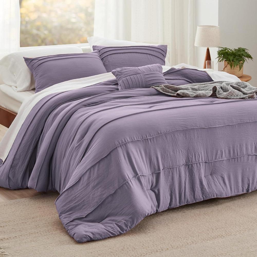 imageBedsure Light Pink Twin XL Comforter Set 3 Pieces Pinch Pleat Bed Set Down Alternative Bedding Sets for All Season 1 Comforter 1 Pillowcase 1 Decorative Pillow18 Purple