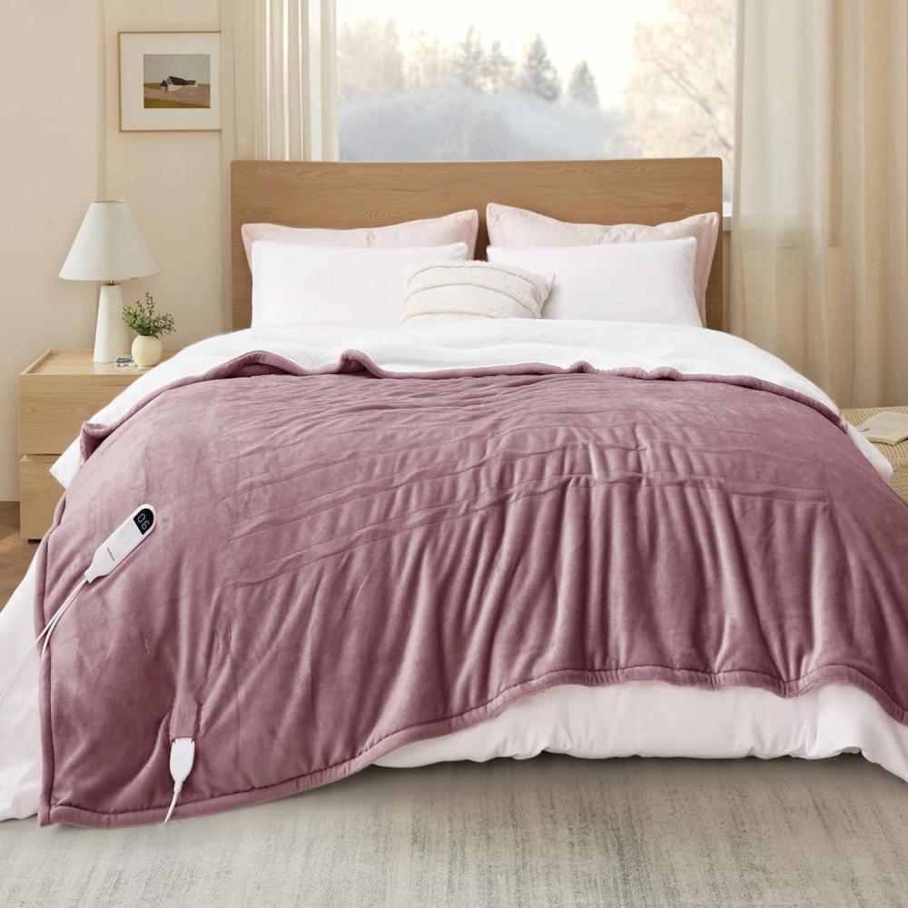 imageBedsure Faux Fur Heated Blanket Throw Blanket Fast Heating Fluffy Electric Blanket Heated Throw with 4 Time Settings ampamp 6 Heating Settings Cozy Gifts for Women Men50x60 inches Cream14 Pink