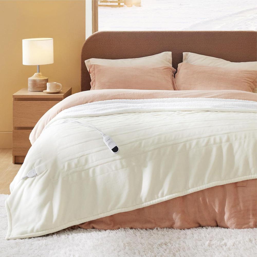 imageBedsure Faux Fur Heated Blanket Throw Blanket Fast Heating Fluffy Electric Blanket Heated Throw with 4 Time Settings ampamp 6 Heating Settings Cozy Gifts for Women Men50x60 inches Cream12 Ivory