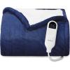 Bedsure Faux Fur Heated Blanket Throw Blanket, Fast Heating Fluffy Electric Blanket, Heated Throw with 4 Time Settings & 6 Heating Settings, Cozy Gifts for Women Men(50×60 inches, Cream)(30 – Navy)