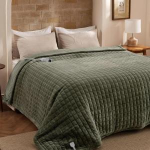 Bedsure Faux Fur Heated Blanket Throw Blanket, Fast Heating Fluffy Electric Blanket, Heated Throw with 4 Time Settings & 6 Heating Settings, Cozy Gifts for Women Men(50×60 inches, Cream)(18 – Olive Green)