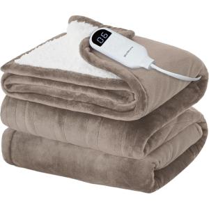 Bedsure Faux Fur Heated Blanket Throw Blanket, Fast Heating Fluffy Electric Blanket, Heated Throw with 4 Time Settings & 6 Heating Settings, Cozy Gifts for Women Men(50×60 inches, Cream)(09 – Taupe)