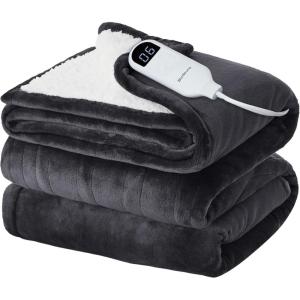 Bedsure Faux Fur Heated Blanket Throw Blanket, Fast Heating Fluffy Electric Blanket, Heated Throw with 4 Time Settings & 6 Heating Settings, Cozy Gifts for Women Men(50×60 inches, Cream)(08 – Dark Grey)