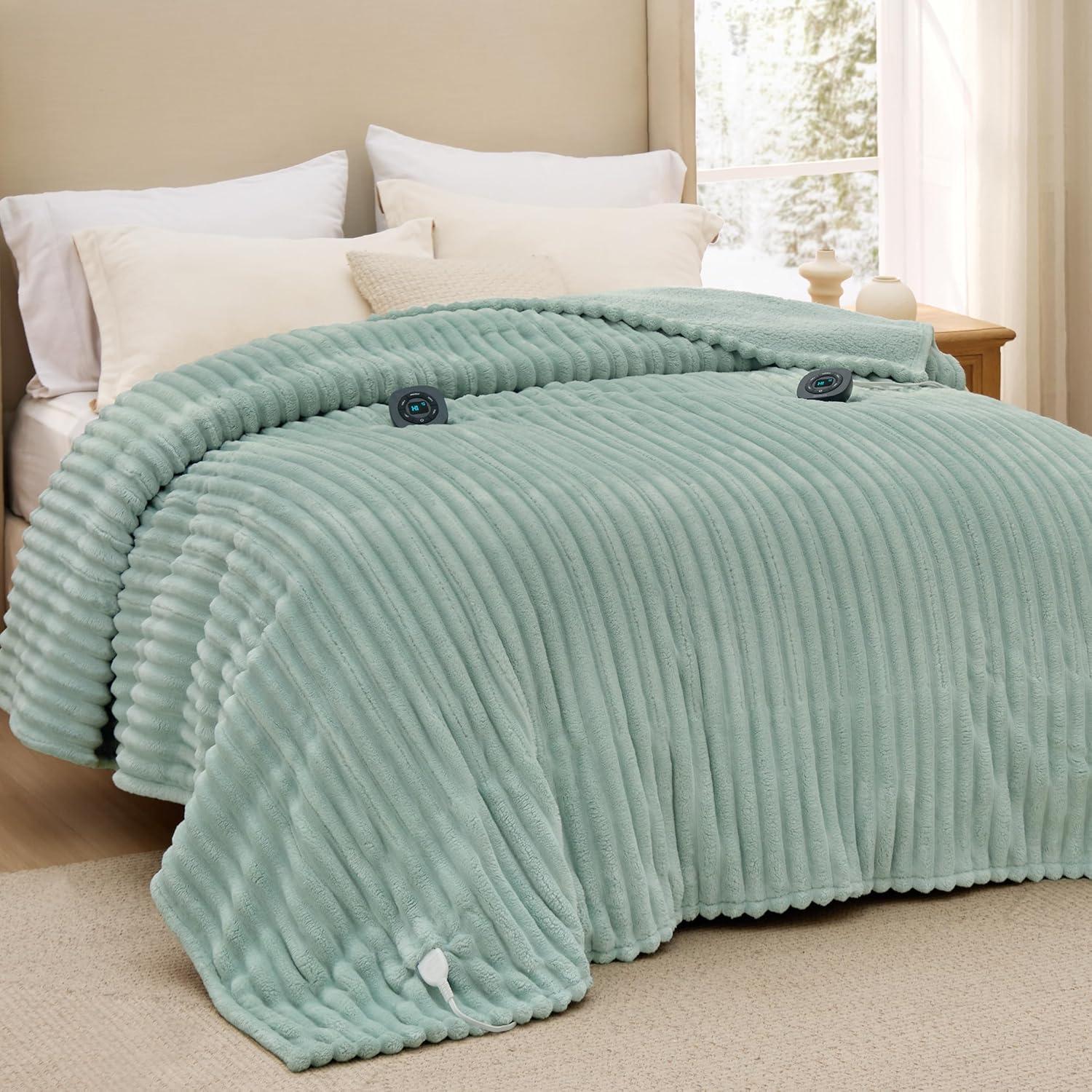 imageBedsure Christmas Heated Blanket Throw Soft Flannel Sherpa Electric Blanket with Pet Pattern Heated Throw as a Gift with 6 Heating Levels 4 Time Settings and 3Hour AutoOff 50x60 inches11 Emerald Green