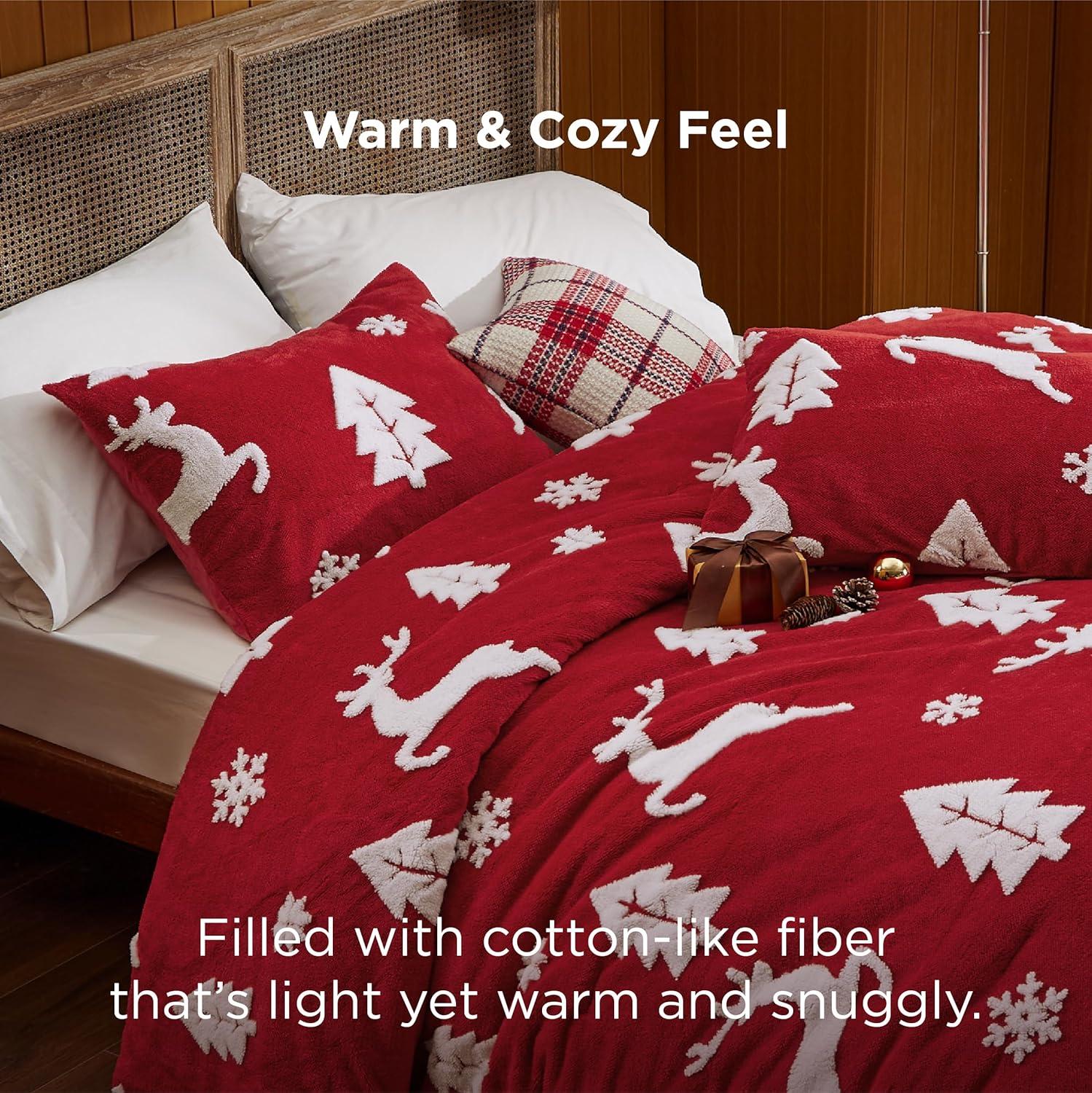 imageBedsure Fluffy Christmas Comforter Set Queen Pink Christmas Blanket