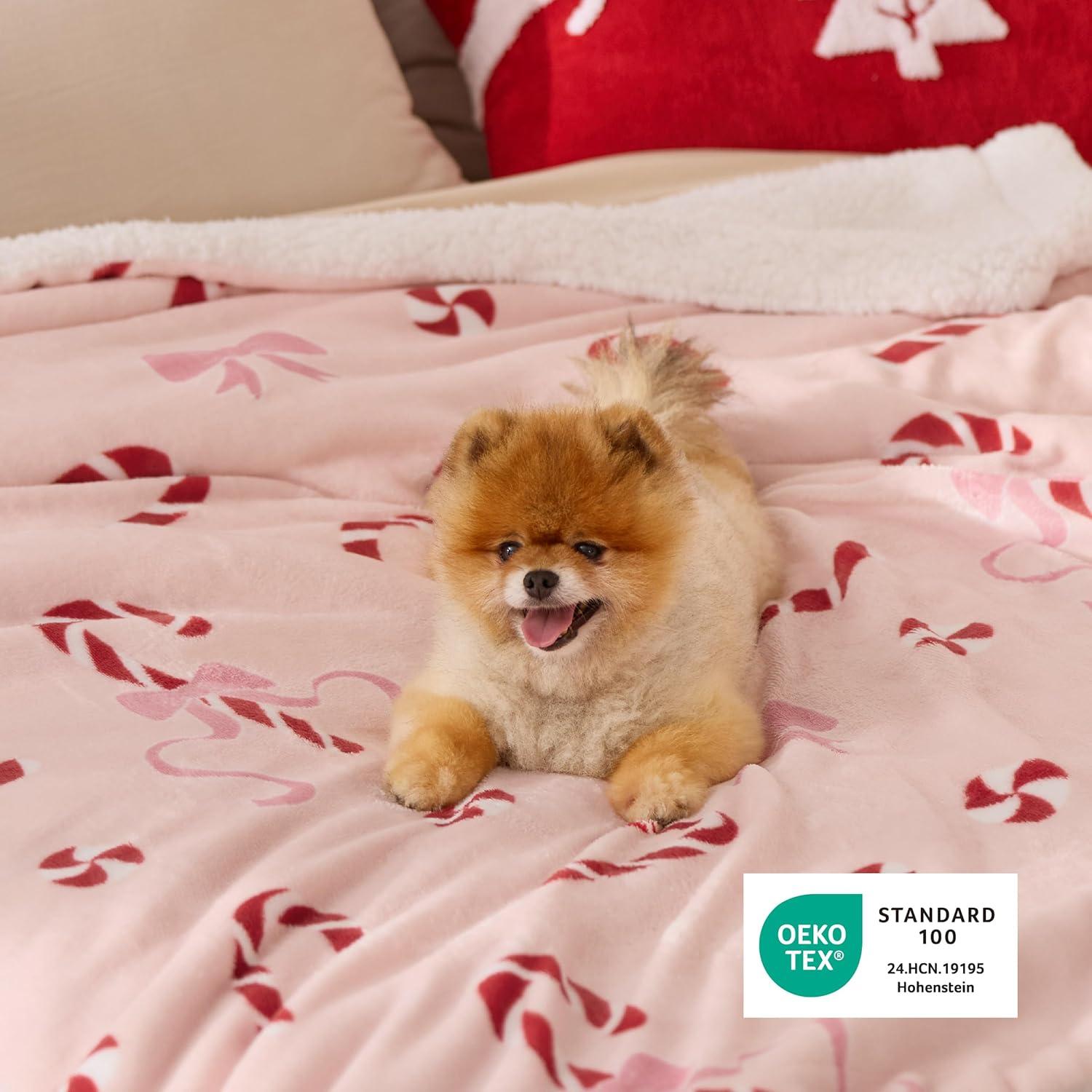 imageBedsure Fluffy Christmas Comforter Set Queen Pink Christmas Blanket
