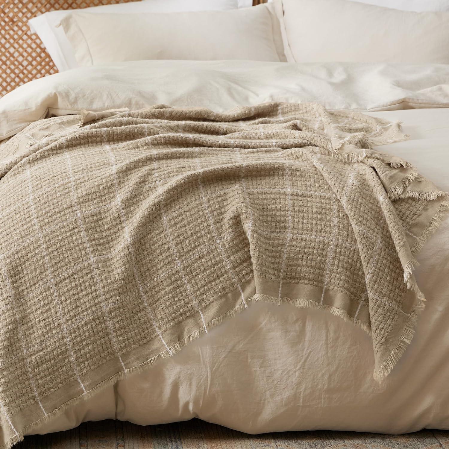imageBedsure Cream Throw Blanket for Bed White Decorative Woven Throw Gifts with Tassels Soft and Lightweight Farmhouse Blankets for Couch and Sofa 50x60 Inches02 Coffee