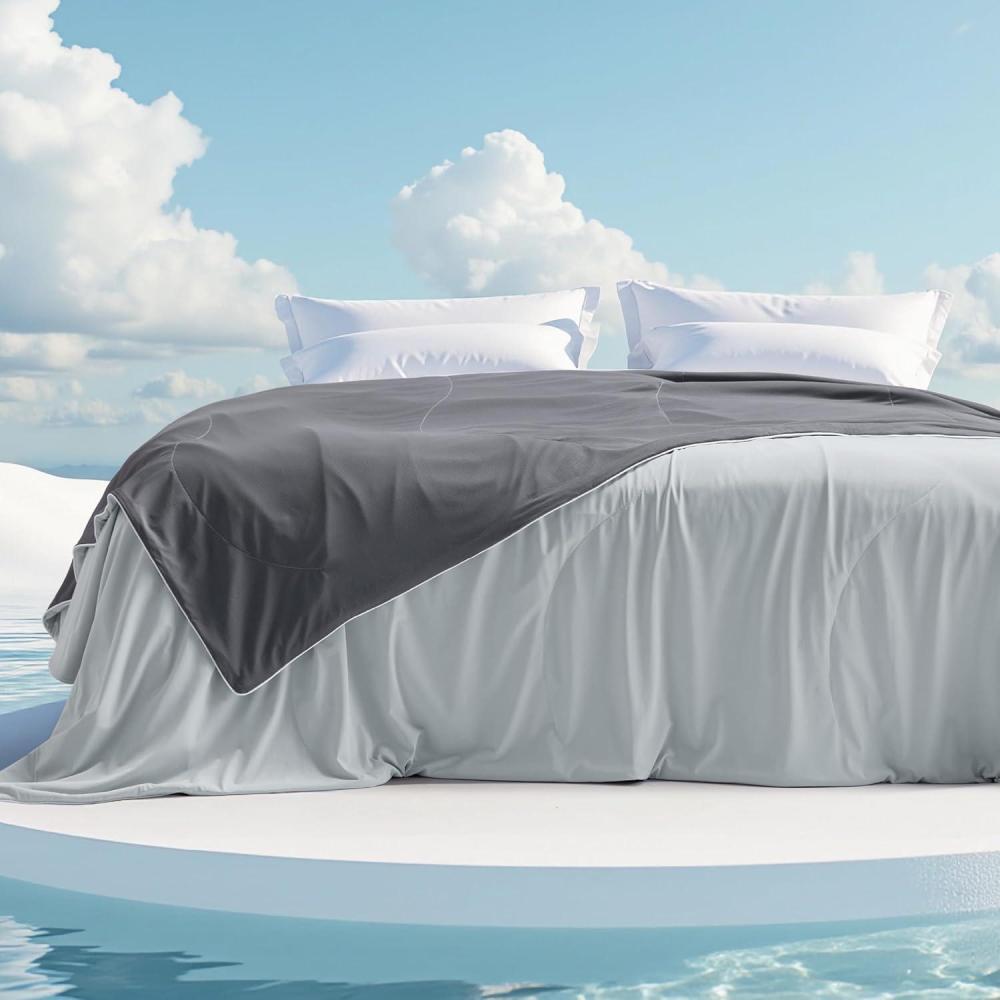 imageBedsure Cold Blankets for Sleeping  Lightweight Summer Blanket King Size for Bed Cooling Ice Breathable DoubleSided Bedding Essentials for Hot Sleepers as Gifts Grey 108x90 InchesGlacier GrayDark Grey