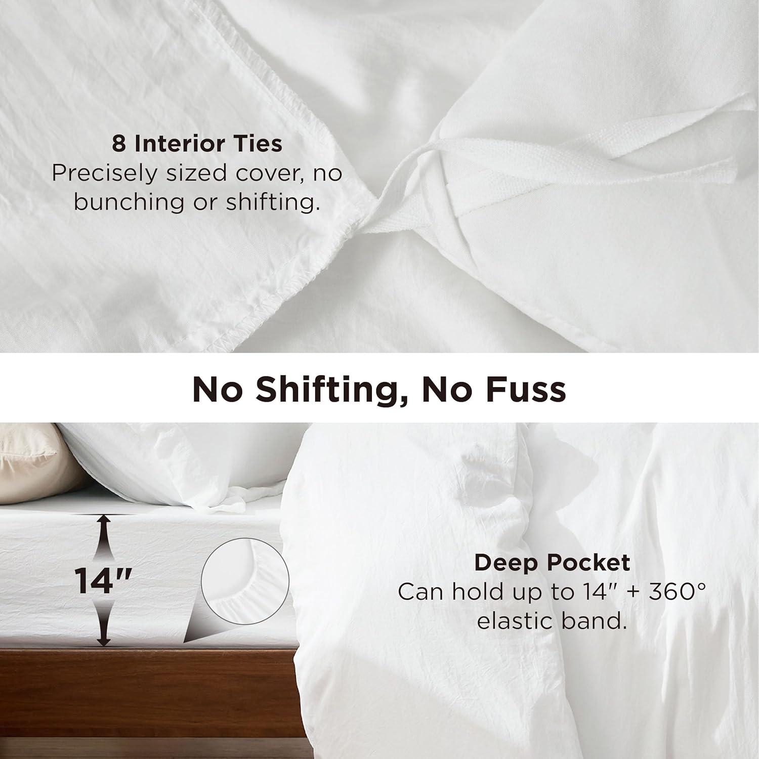 imageBedsure Removable Cover with Comforter Duvet Insert Queen 4 Pieces White Prewashed Soft Bedding Set for All Seasons Use Includes 1 Duvet Cover 1 Comforter 2 Pillow ShamsWhite