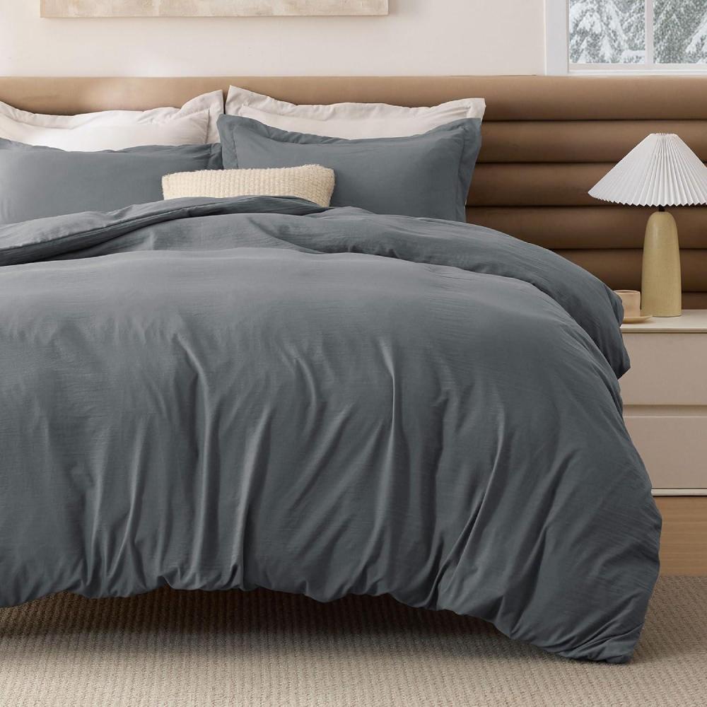 imageBedsure Removable Cover with Comforter Duvet Insert Queen 4 Pieces White Prewashed Soft Bedding Set for All Seasons Use Includes 1 Duvet Cover 1 Comforter 2 Pillow ShamsDark Gray