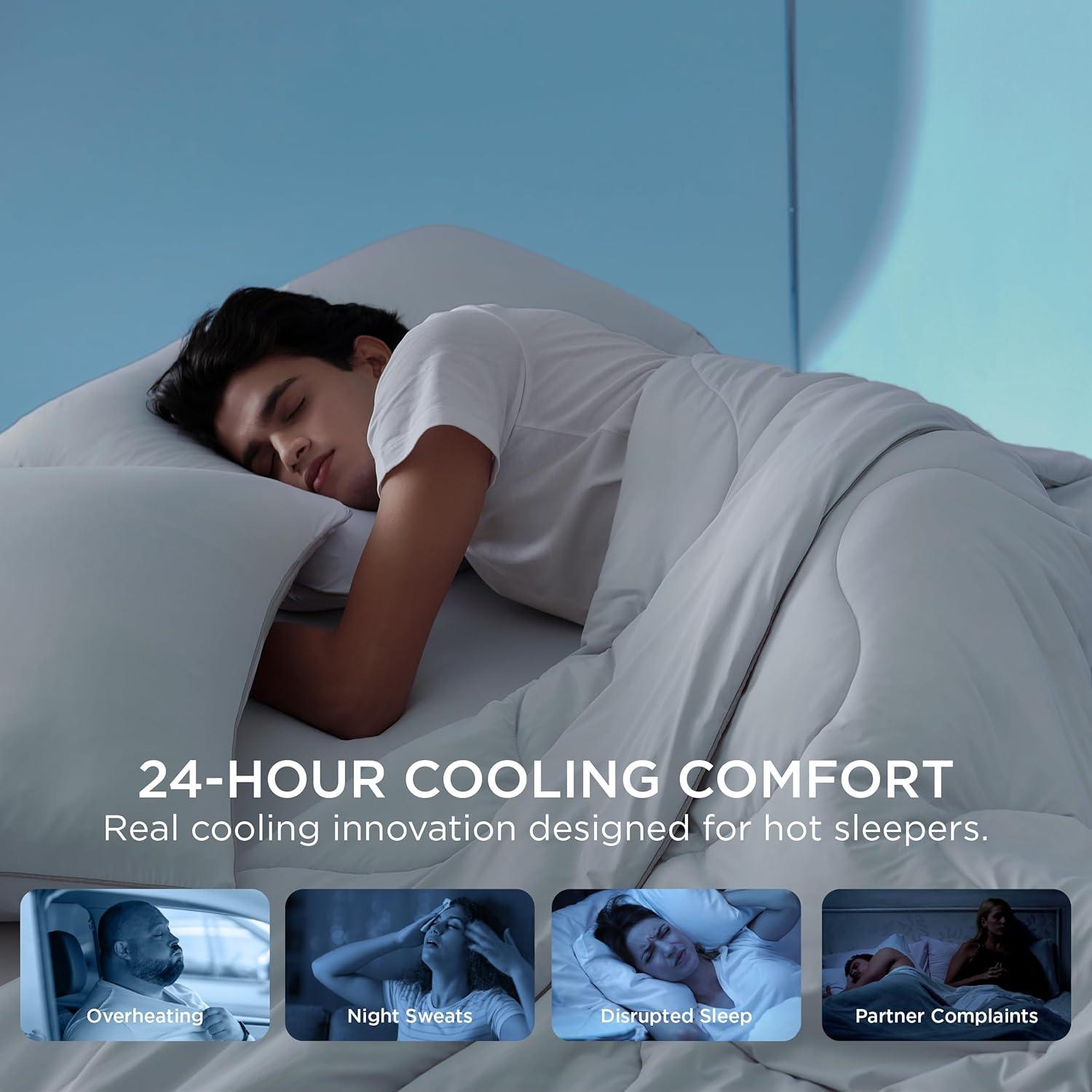 imageBedsure Cooling Comforters King Size Set 4 Pieces Grey Cooling Blanket for Hot Sleepers DoubleSided Cool Tech King Bedding Set with Breathable Lightweight Comforter Sheet amp Pillowcases03 Grey