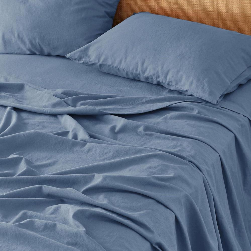 imageBedsure Linen Sheets Queen Sheet Set Blend from Linen Cotton Bedsheets Breathable Durable and AntiPilling Sheets Queen Size Bed Set Up to 16 Inches 4 Pieces Khaki07 Blue