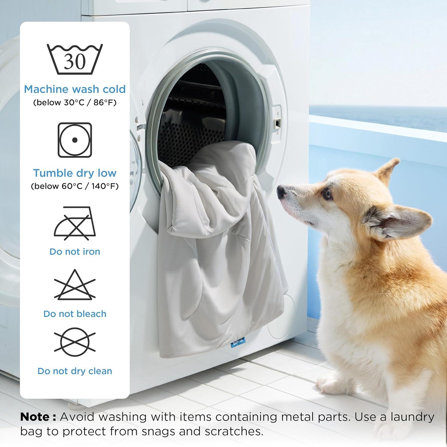 imageBedsure Cooling Blanket for Small Dogs with Breathable AirCore Fill QMAXgt04 Dog Cooling Mat Soft Lightweight Pet Cat Throw Cold Blanket Washable for Summer Arctic Blue 25x35Pearl Grey