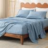 Bedsure Queen Sheets Set – Fits Mattresses Up to 16″ Deep – 4 Piece Breathable Bed Sheets, Imitation Cotton Textured Jacquard Bedding Sheet Set, Bedsheet & Pillowcases,White(Striped – Dark Blue)