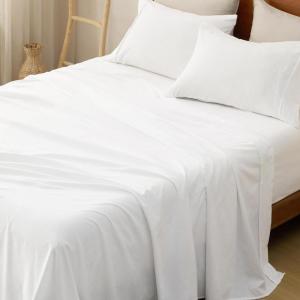 Bedsure Queen Sheets Set – Fits Mattresses Up to 16″ Deep – 4 Piece Breathable Bed Sheets, Imitation Cotton Textured Jacquard Bedding Sheet Set, Bedsheet & Pillowcases,White(White)