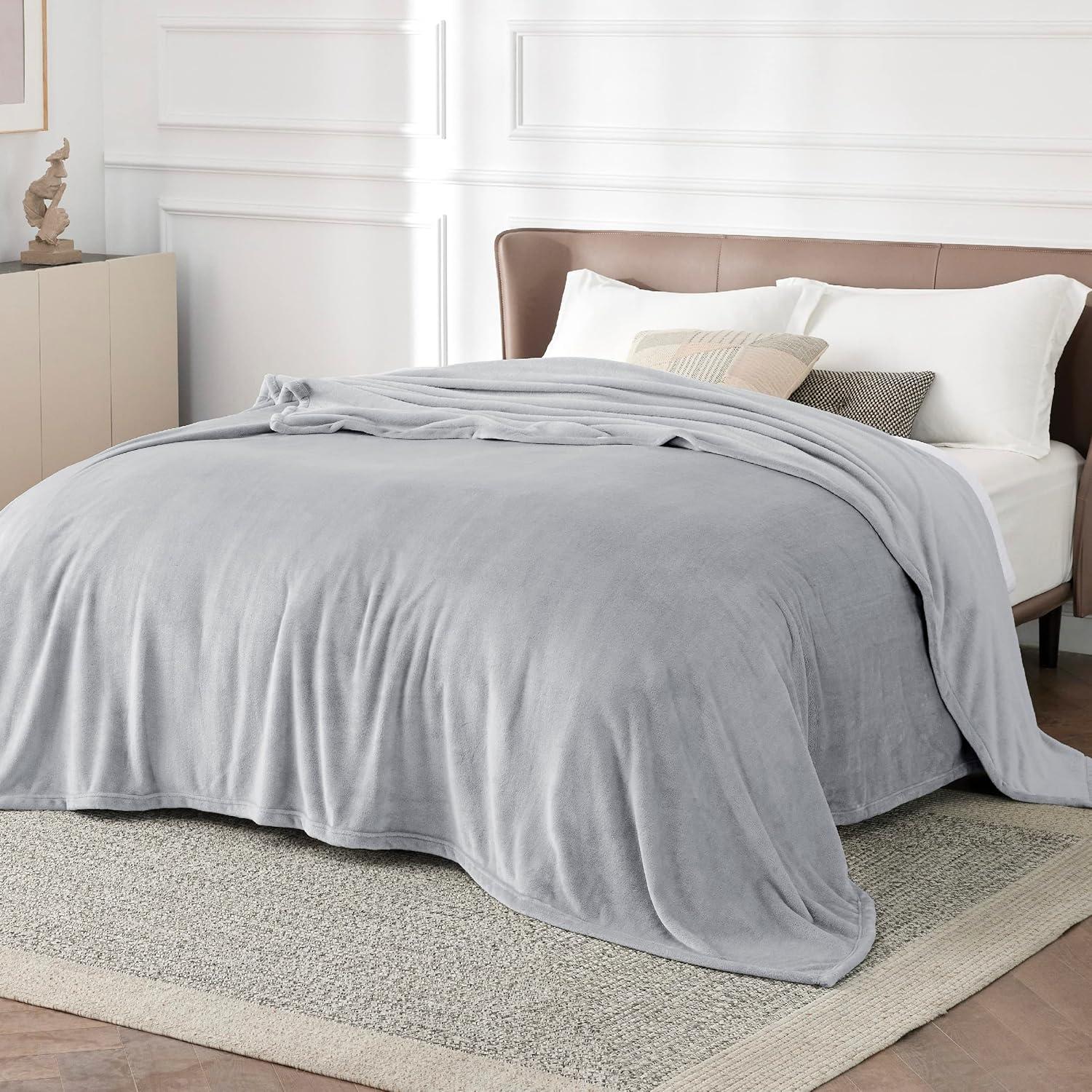 imageBedsure GentleSoft Fleece Bed Blankets Large Size Grey Soft Lightweight Fuzzy Cozy Luxury Oversized King Blanket Microfiber Room Home Decor Gifts for Women and Men 120x120 inchesLight Grey