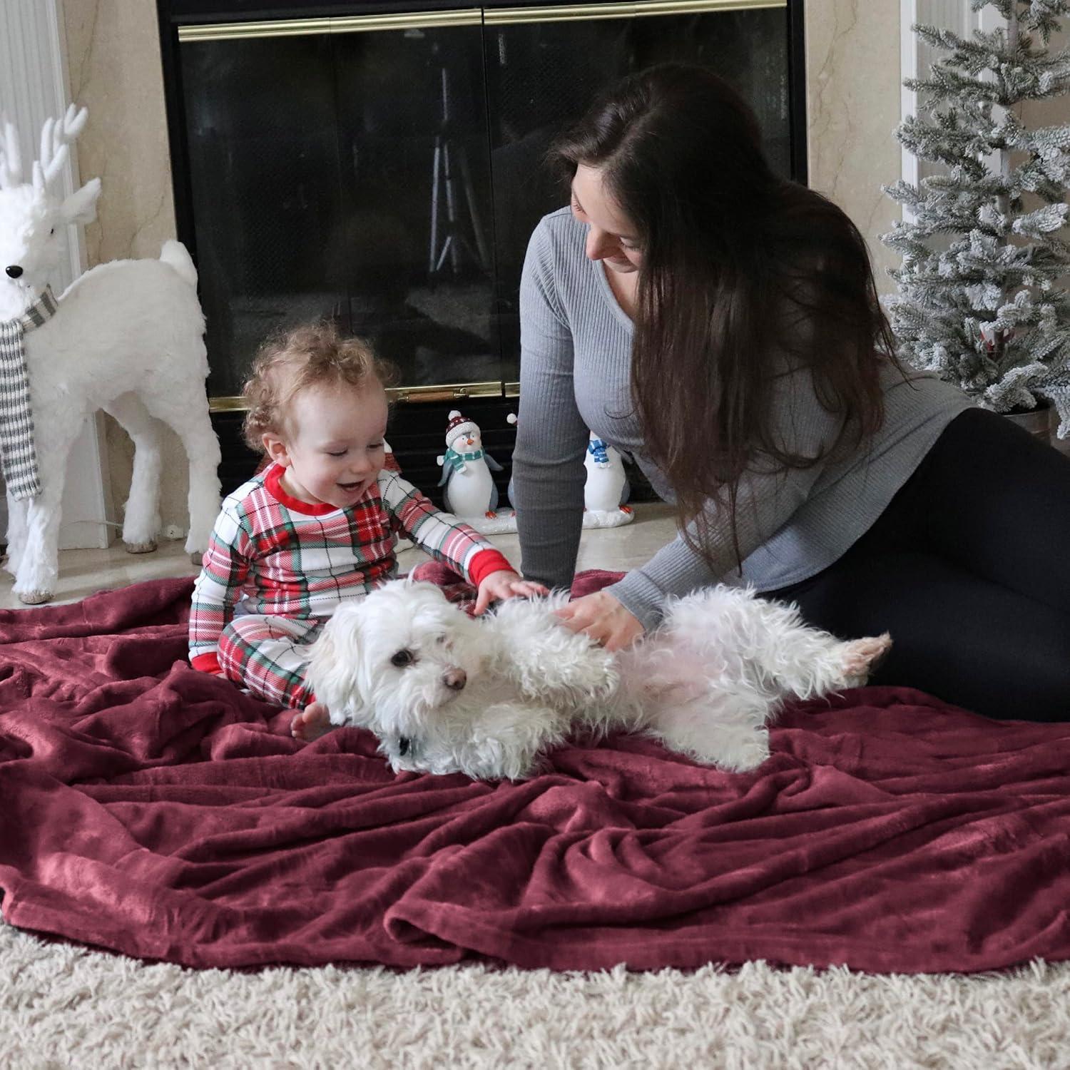 imageBedsure GentleSoft Fleece Bed Blankets Large Size Grey Soft Lightweight Fuzzy Cozy Luxury Oversized King Blanket Microfiber Room Home Decor Gifts for Women and Men 120x120 inchesBurgundy Red
