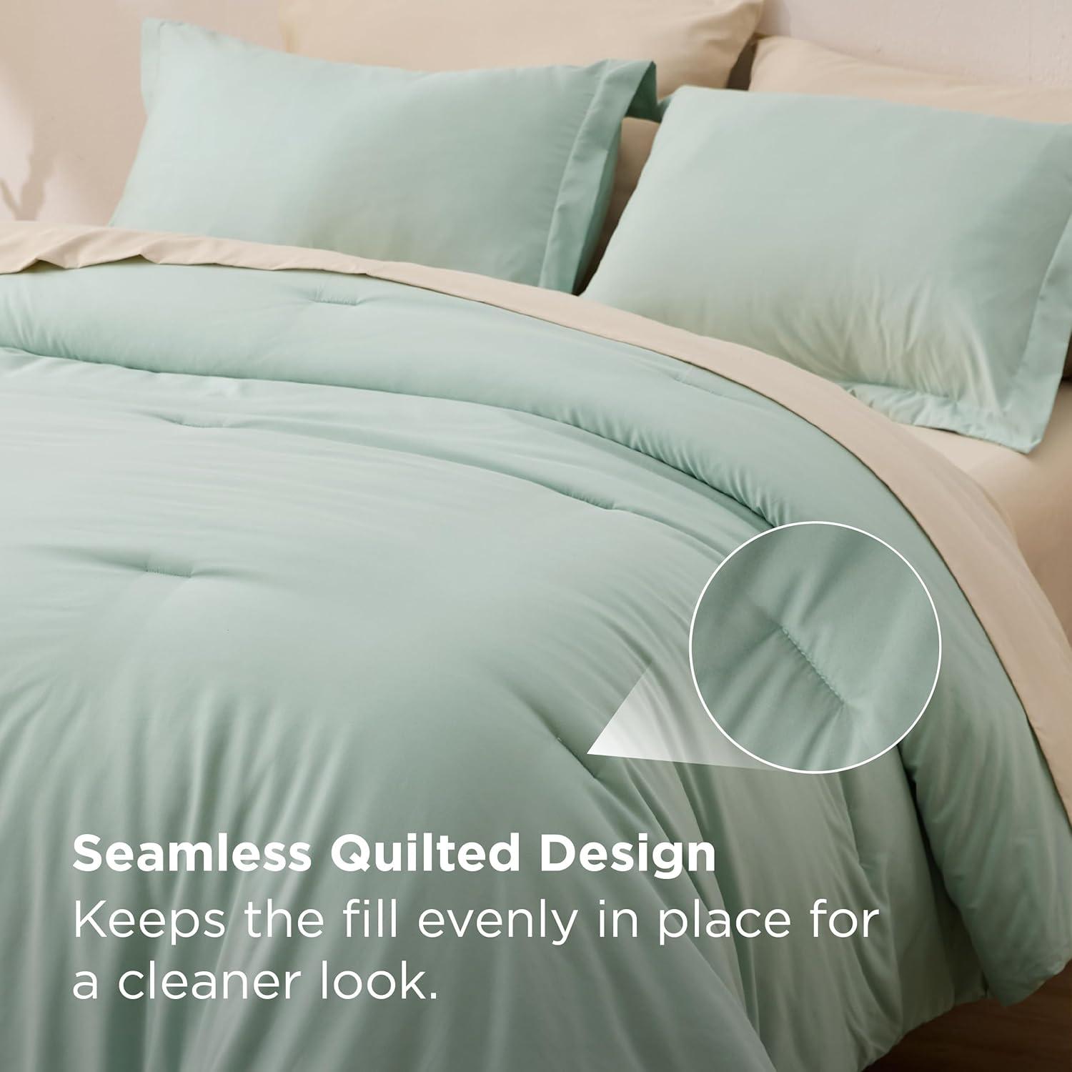 imageBedsure Twin XL Comforter Set Extra Long 5 Pieces Beige Twin XL Bedding Set for All Seasons Boho Contrasting Design Bed in a Bag with Comforter Sheets Pillowcase amp Sham01 Sage GreenBeige