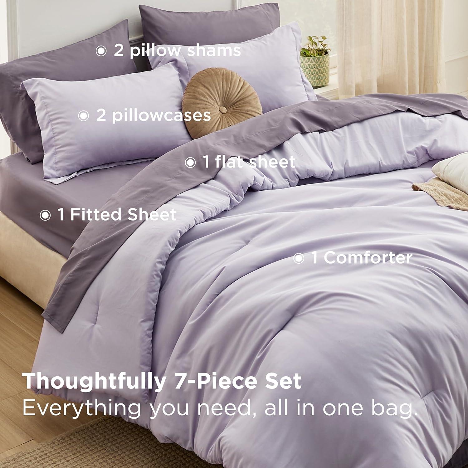 imageBedsure Twin XL Comforter Set Extra Long 5 Pieces Beige Twin XL Bedding Set for All Seasons Boho Contrasting Design Bed in a Bag with Comforter Sheets Pillowcase amp Sham09 LavenderGrayish Purple