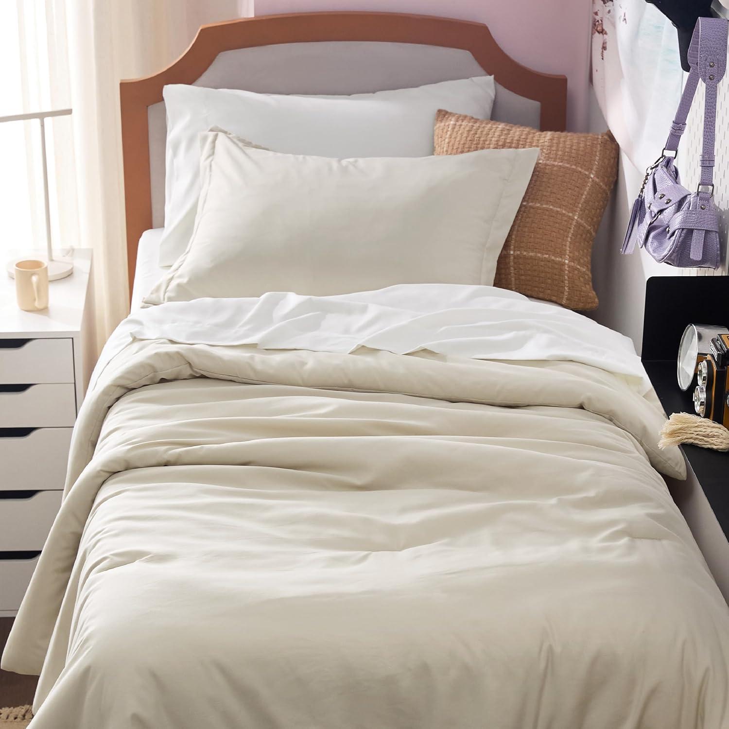 imageBedsure Twin XL Comforter Set Extra Long 5 Pieces Beige Twin XL Bedding Set for All Seasons Boho Contrasting Design Bed in a Bag with Comforter Sheets Pillowcase amp Sham02 BeigeWhite