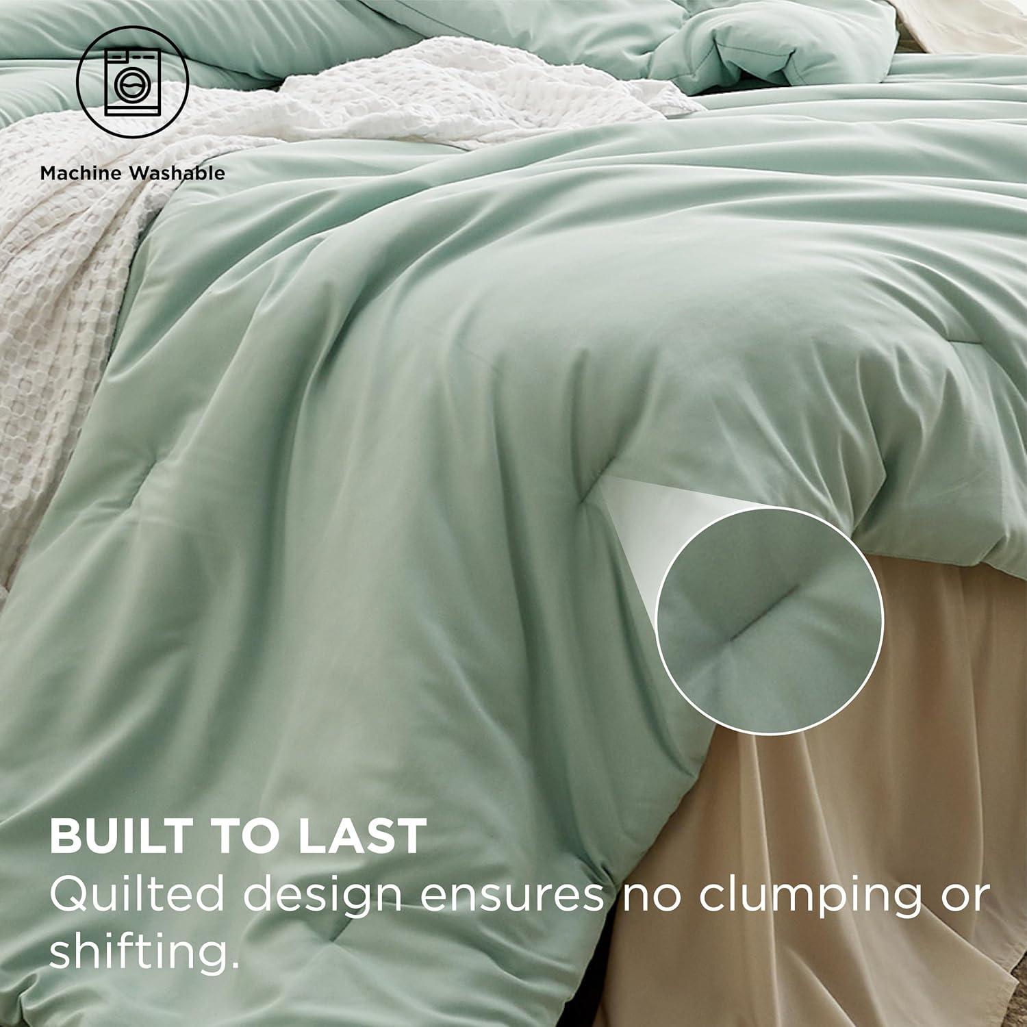imageBedsure Twin XL Comforter Set Extra Long 5 Pieces Beige Twin XL Bedding Set for All Seasons Boho Contrasting Design Bed in a Bag with Comforter Sheets Pillowcase amp Sham01 Sage GreenBeige