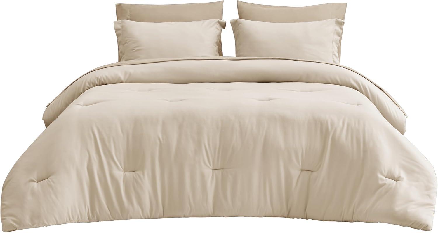 imageBedsure Twin XL Comforter Set Extra Long 5 Pieces Beige Twin XL Bedding Set for All Seasons Boho Contrasting Design Bed in a Bag with Comforter Sheets Pillowcase amp Sham16 Light BeigeKhaki