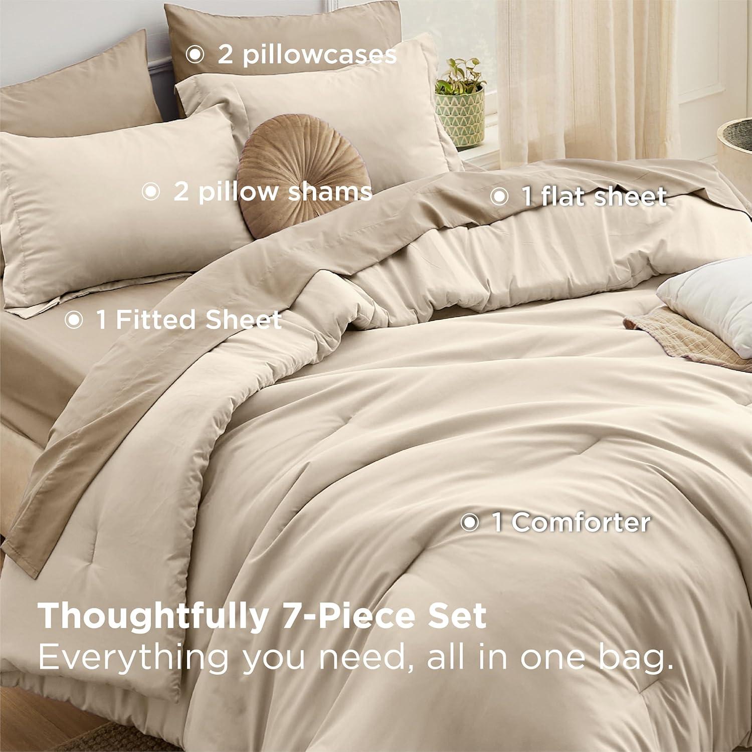 imageBedsure Twin XL Comforter Set Extra Long 5 Pieces Beige Twin XL Bedding Set for All Seasons Boho Contrasting Design Bed in a Bag with Comforter Sheets Pillowcase amp Sham16 Light BeigeKhaki