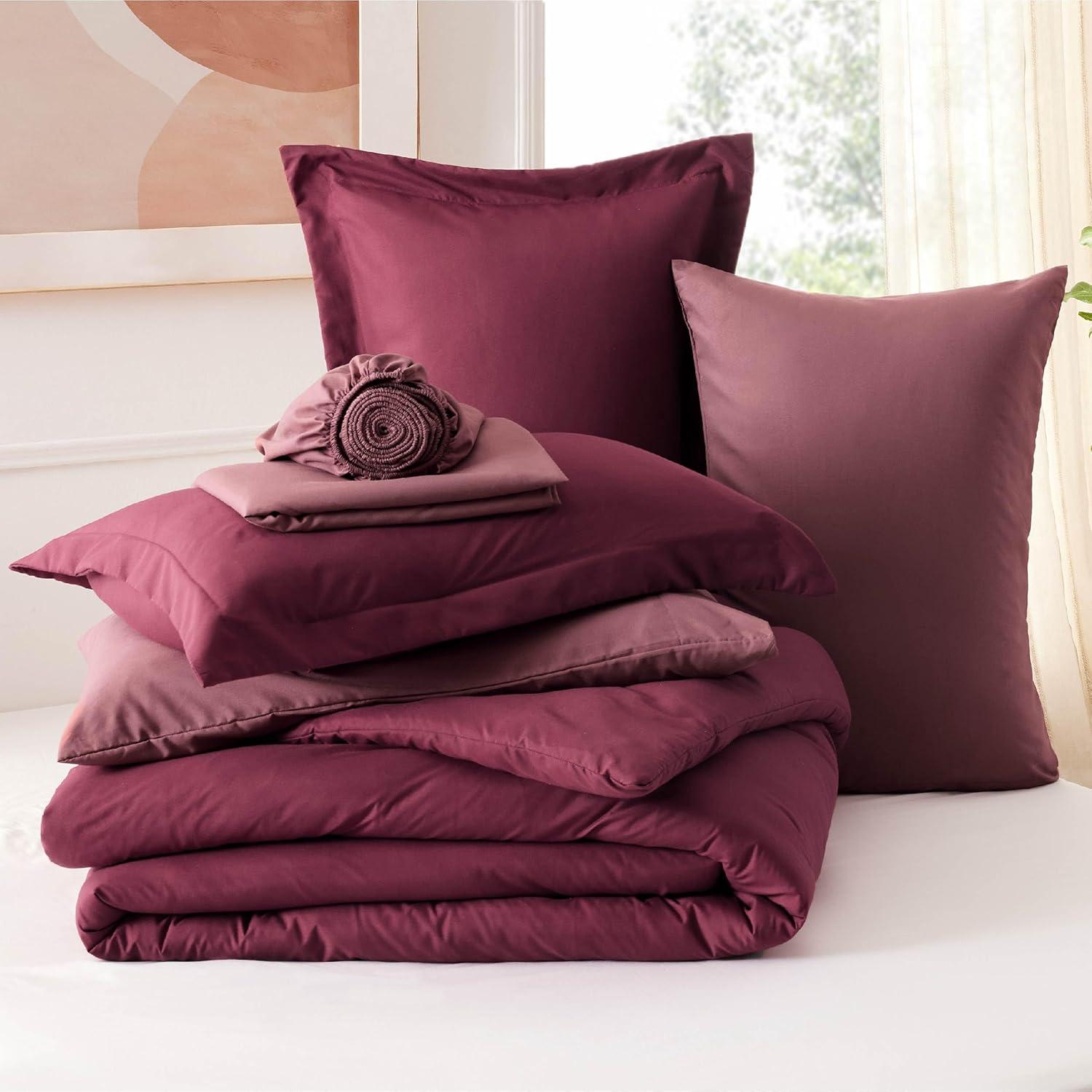 imageBedsure Twin XL Comforter Set Extra Long 5 Pieces Beige Twin XL Bedding Set for All Seasons Boho Contrasting Design Bed in a Bag with Comforter Sheets Pillowcase amp Sham12 BurgundyRoan Rouge