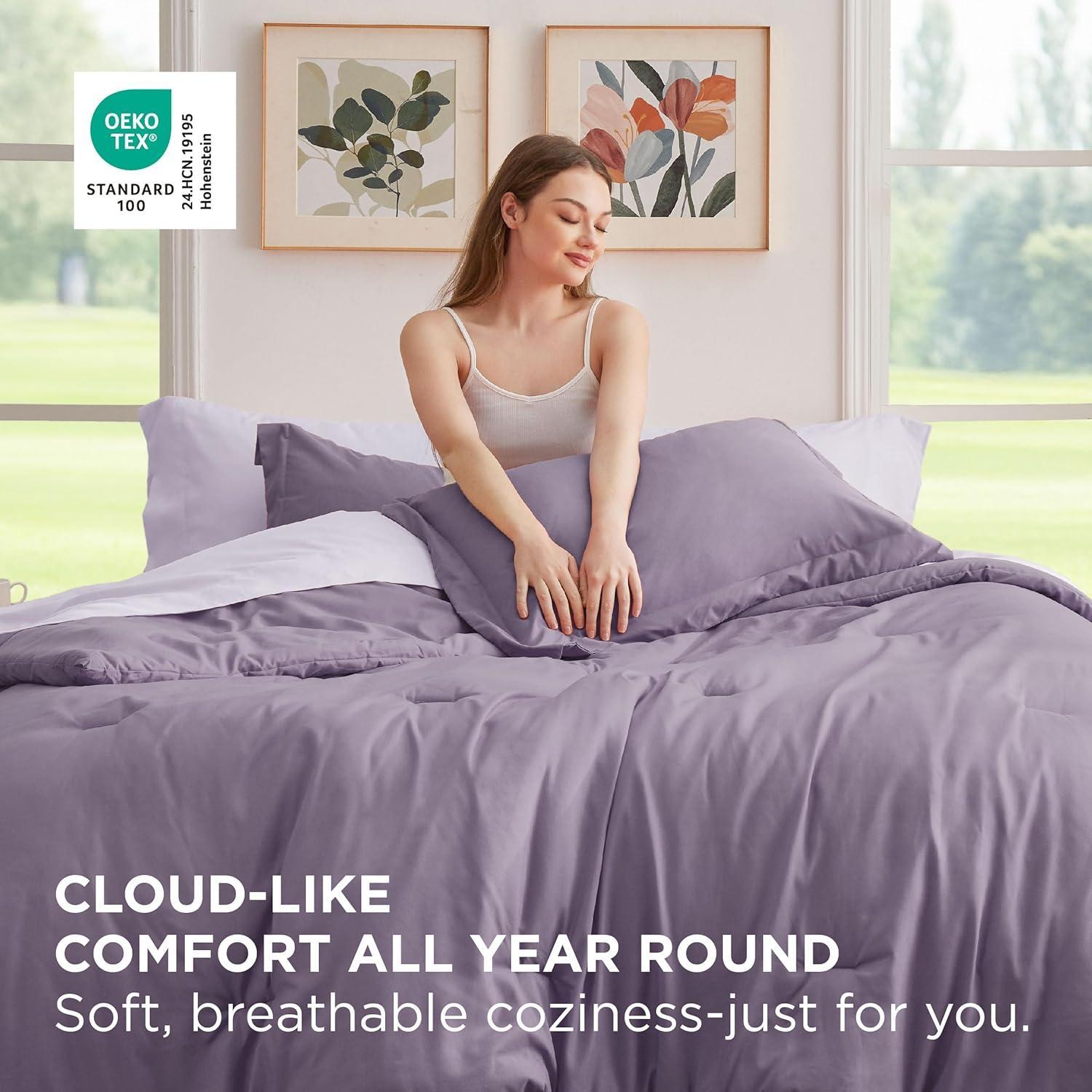imageBedsure Twin XL Comforter Set Extra Long 5 Pieces Beige Twin XL Bedding Set for All Seasons Boho Contrasting Design Bed in a Bag with Comforter Sheets Pillowcase amp Sham09 LavenderGrayish Purple
