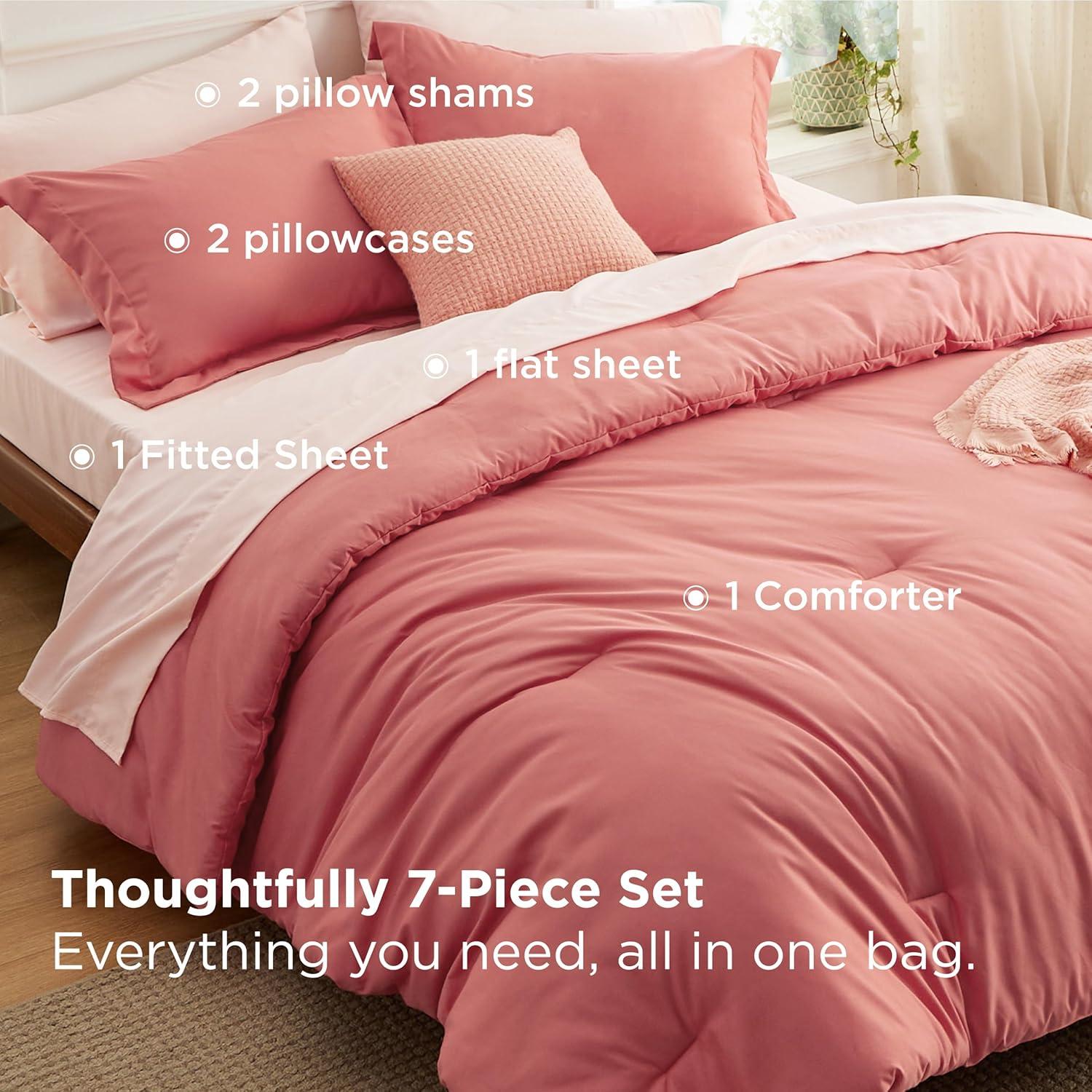 imageBedsure Twin XL Comforter Set Extra Long 5 Pieces Beige Twin XL Bedding Set for All Seasons Boho Contrasting Design Bed in a Bag with Comforter Sheets Pillowcase amp Sham13 CoralPink