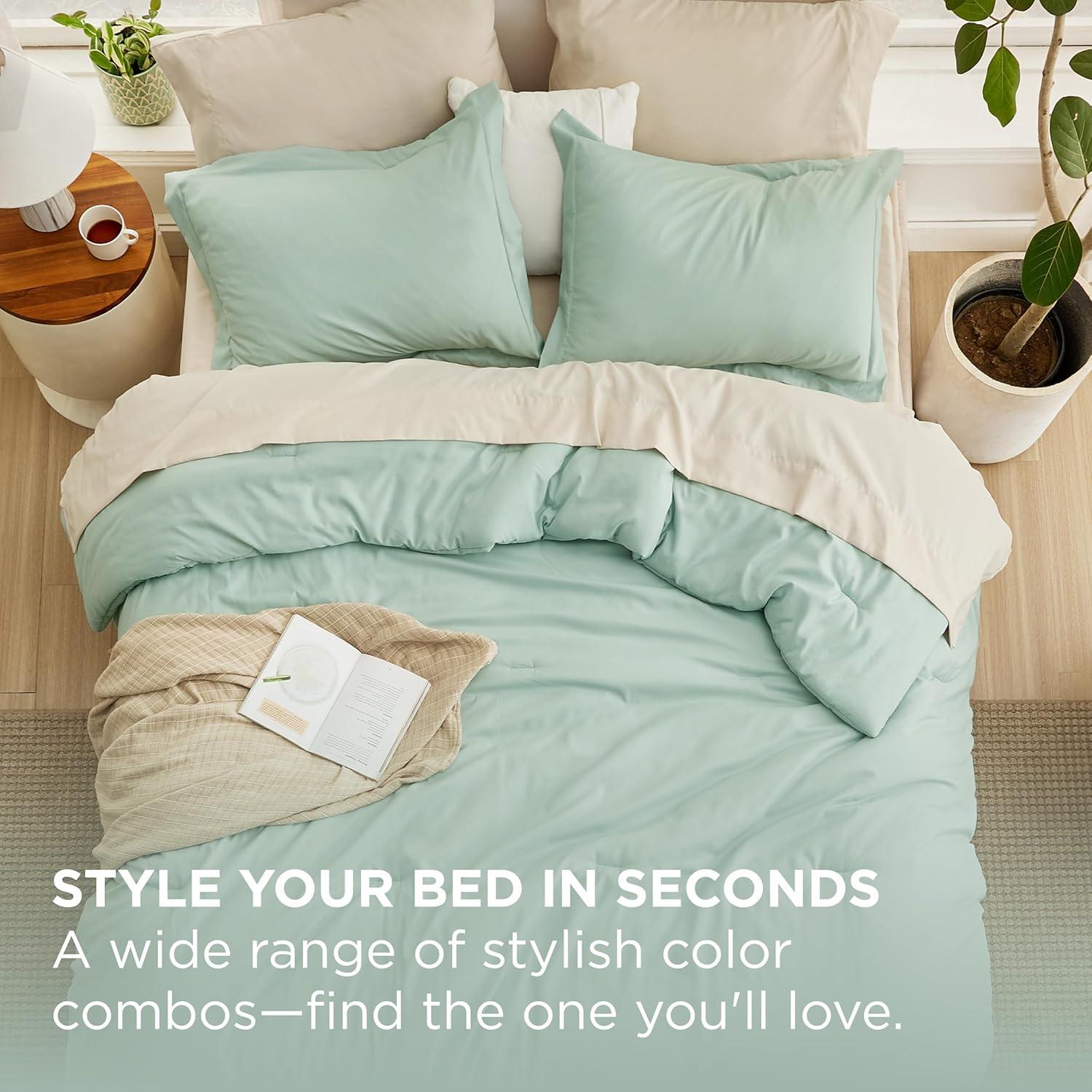 imageBedsure Twin XL Comforter Set Extra Long 5 Pieces Beige Twin XL Bedding Set for All Seasons Boho Contrasting Design Bed in a Bag with Comforter Sheets Pillowcase amp Sham01 Sage GreenBeige
