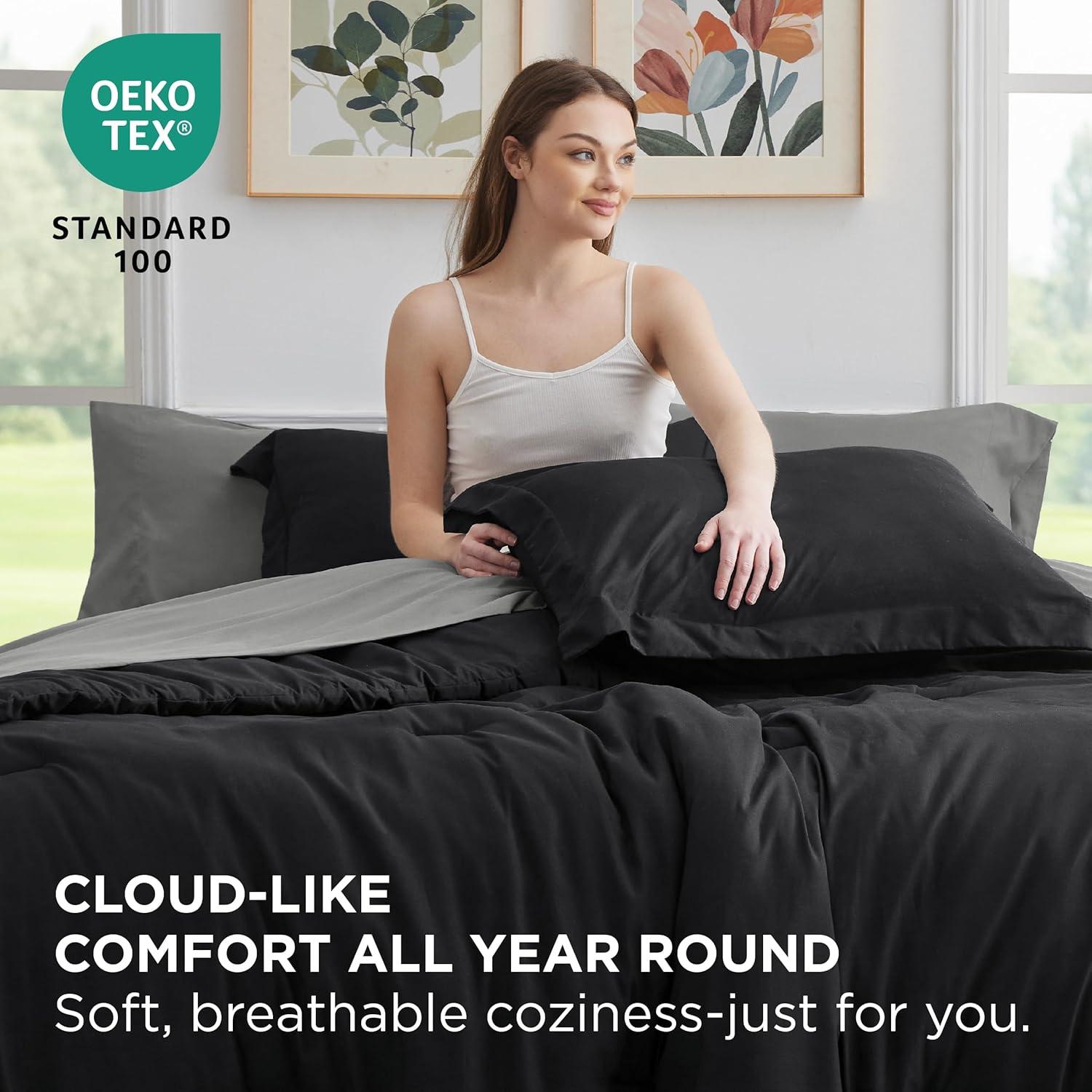 imageBedsure Twin XL Comforter Set Extra Long 5 Pieces Beige Twin XL Bedding Set for All Seasons Boho Contrasting Design Bed in a Bag with Comforter Sheets Pillowcase amp Sham06 BlackDark Grey
